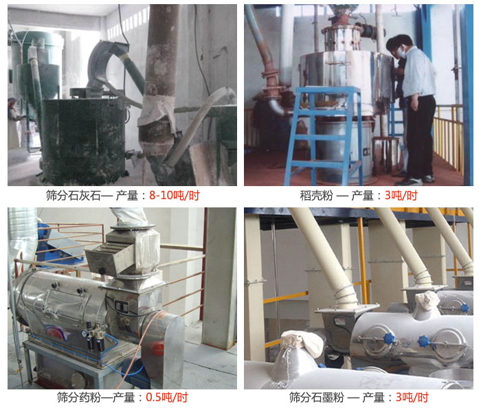气旋筛分机筛分石灰石，药粉，石墨粉，稻壳粉等案例现场