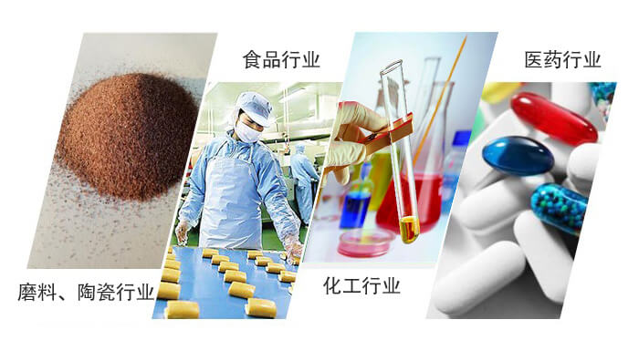 圆形旋振筛适用行业：磨料，陶瓷行业，食品行业，化工行业，医药行业。