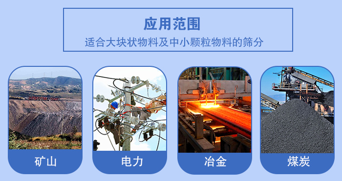 矿业妖精视频网站入口应用行业：适合大块状物料及中小颗粒物料的筛分：矿山，电力，冶金，煤炭等。