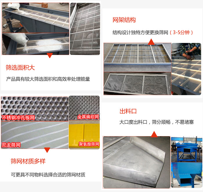 多层直线妖精视频网站入口筛选面积大，网架结构方便筛网更换，筛网可选：不锈钢冲孔板，金属编织，尼龙筛网，聚氨酯筛网等。